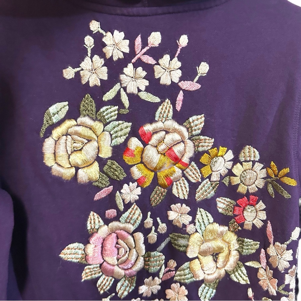 Y2K Lucky brand L zip up hoodie floral embroidered sweatshirt boho hippie 00s - Picture 10 of 16